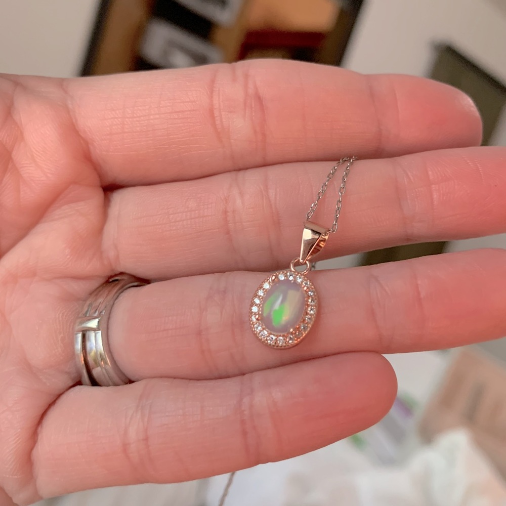 Genuine 1.68 ctw Opal & White Sapphire Necklace